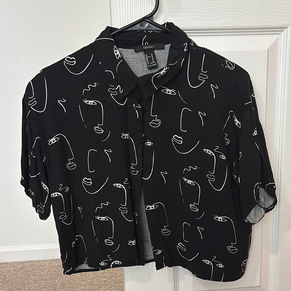 Forever 21 Black Abstract Face Shirt